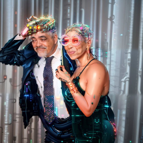 Retouching a photo with artificial intelligence in the Cyberpunk style