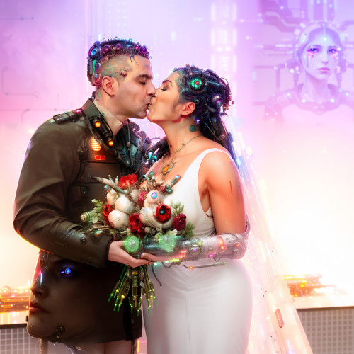 Retouching a photo with artificial intelligence in the Cyberpunk style