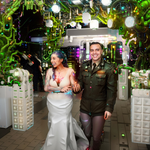 Retouching a photo with artificial intelligence in the Cyberpunk style