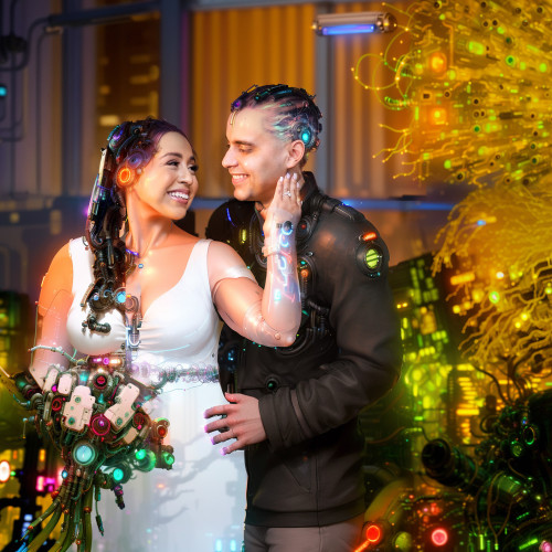 Retouching a photo with artificial intelligence in the Cyberpunk style