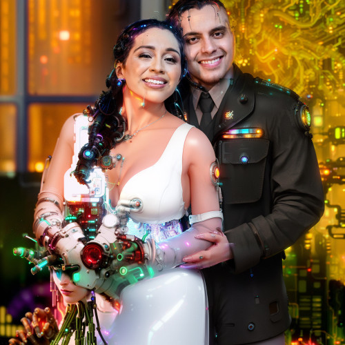 Retouching a photo with artificial intelligence in the Cyberpunk style