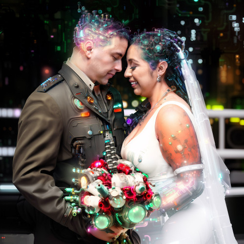 Retouching a photo with artificial intelligence in the Cyberpunk style