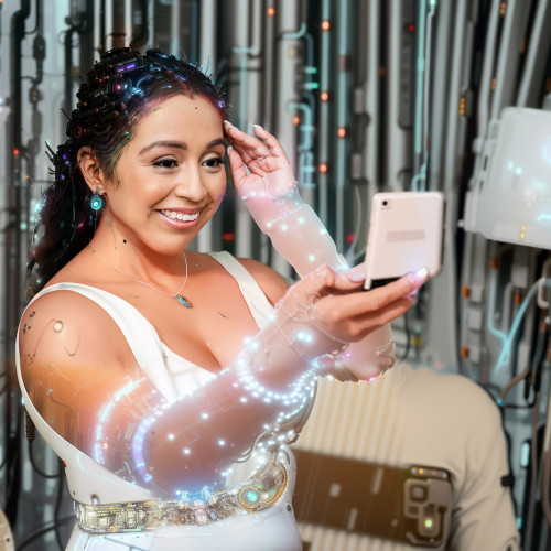 Retouching a photo with artificial intelligence in the Cyberpunk style